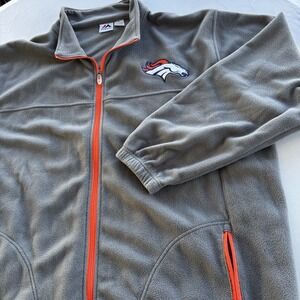 Majestic Denver Broncos Mens 3XL Full Zip Fleece Jacket Gray Orange NFL